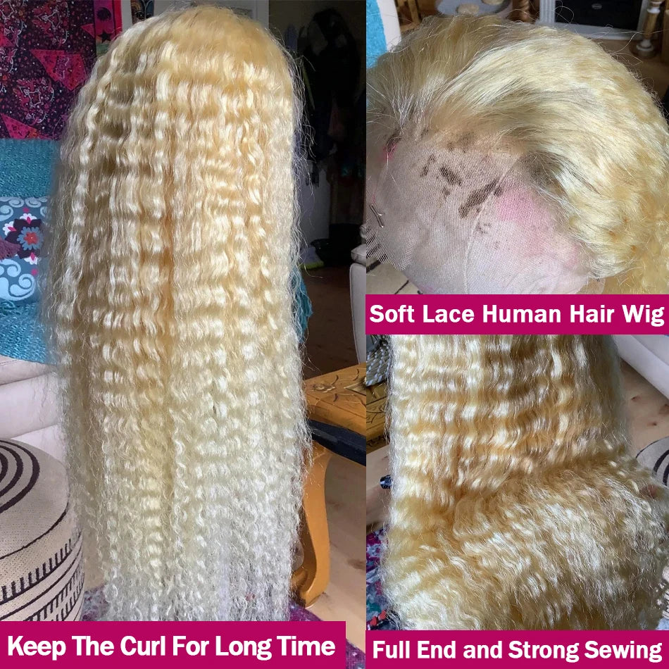 613 Blonde Water Wave Lace Frontal Preplucked HD Transparent Human Hair Wig