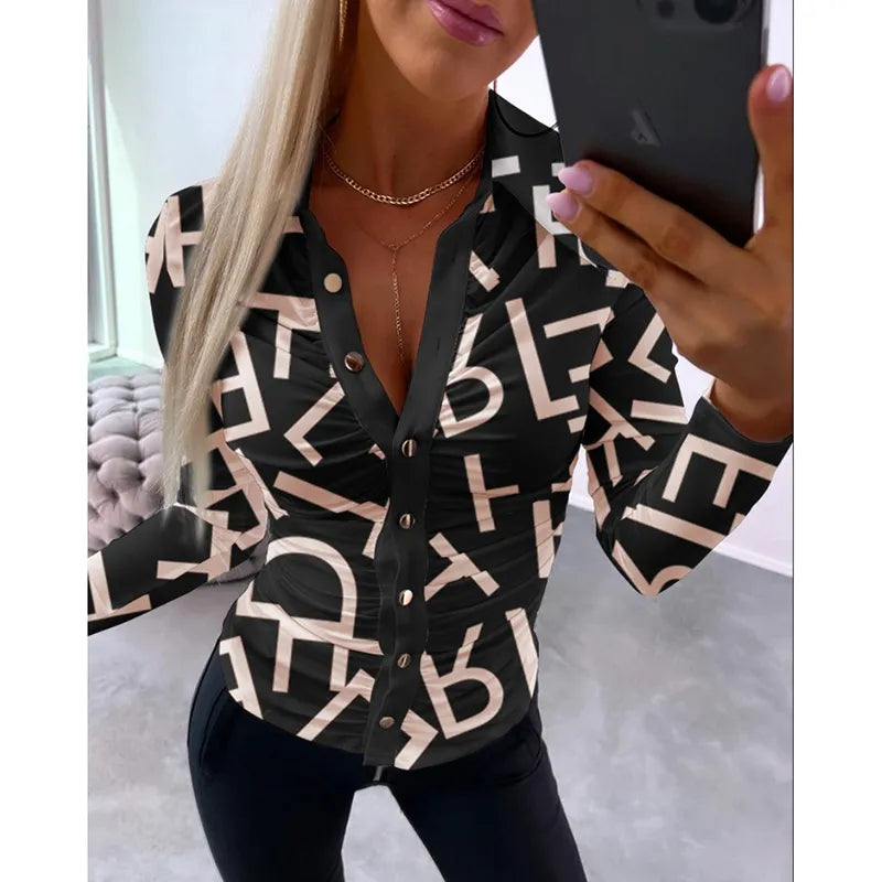 Vintage Print Long Sleeve Button Shirt
