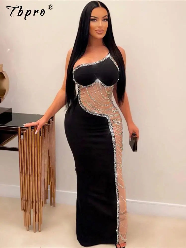 One Shoulder Maxi Evening Dress