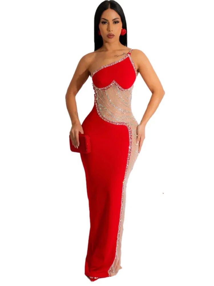 One Shoulder Maxi Evening Dress