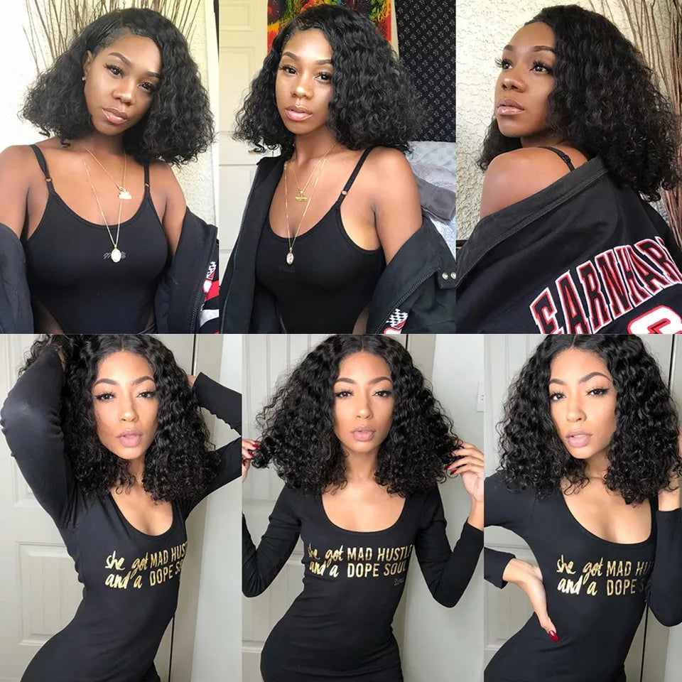Brazilian Deep Wave Transparent Human Hair Lace Wig Pre Plucked