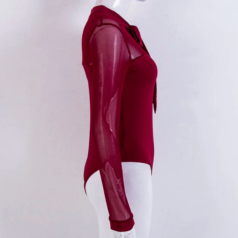 Women Bow Tie Bodysuit