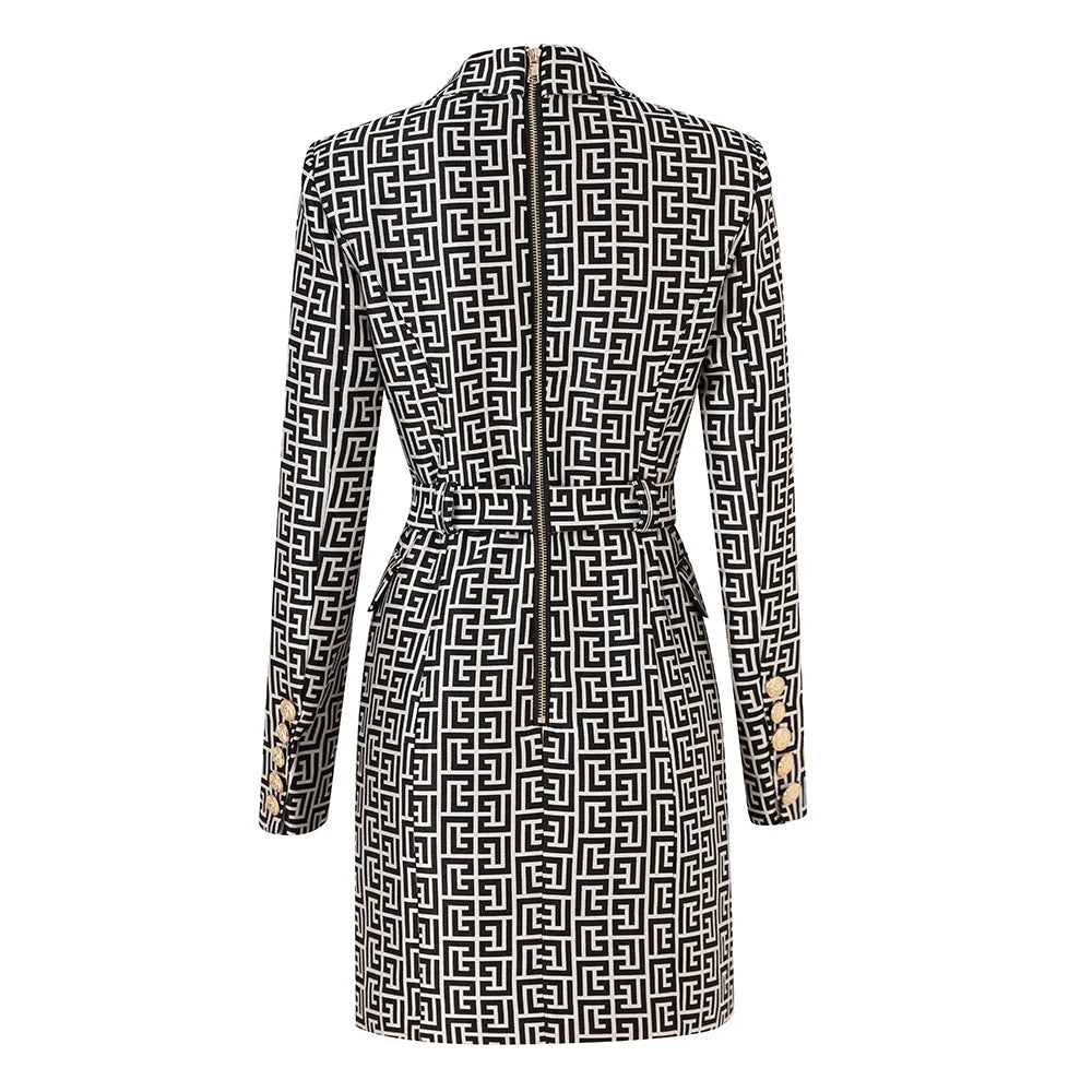 Geometric Pattern Elegant Slim Office Blazer Dress