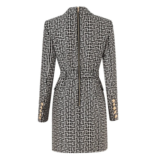 Geometric Pattern Elegant Slim Office Blazer Dress
