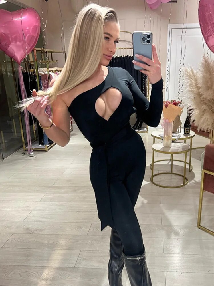 Women One Sleeve Backless Jumpsuits