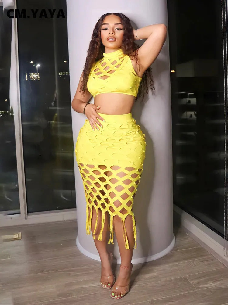 Women Two Piece Set Midi Skirts Set Outfit