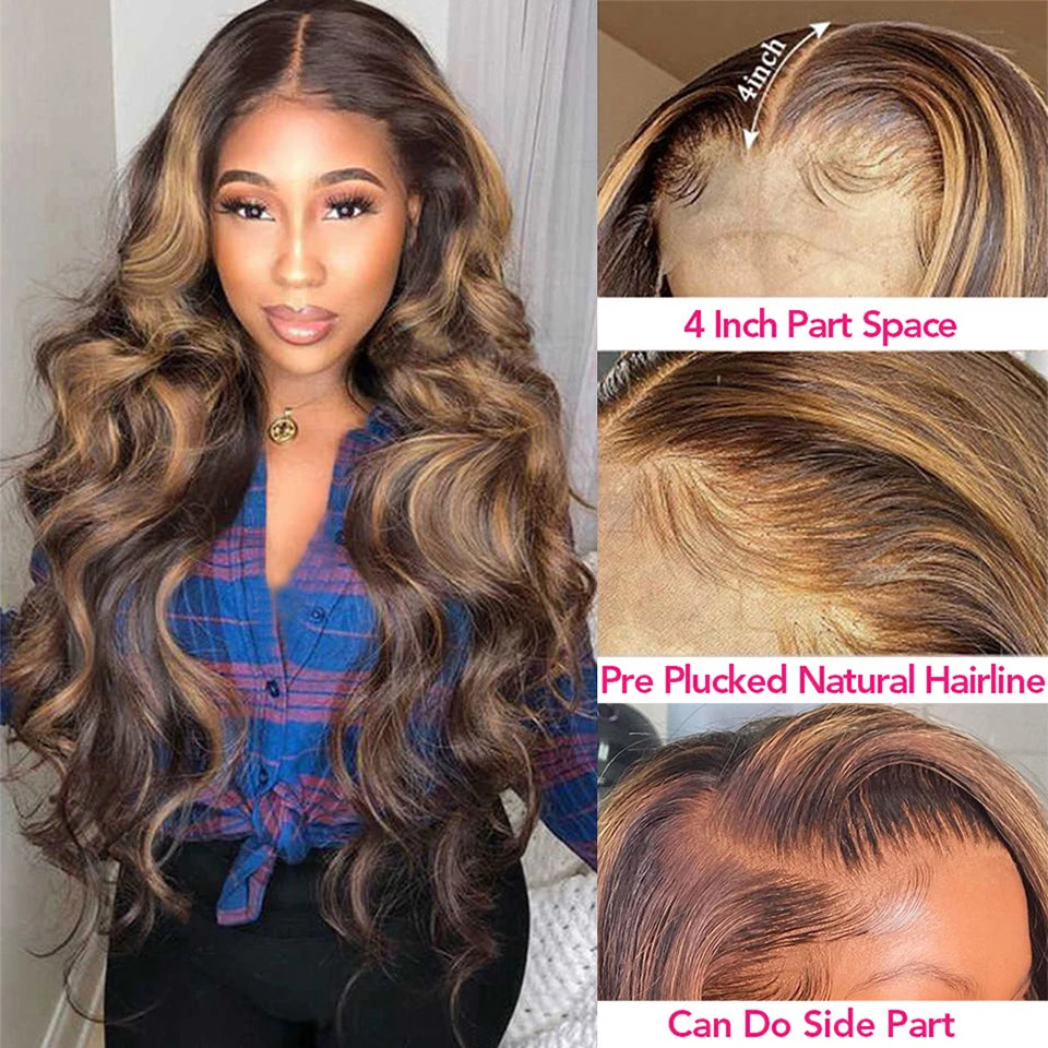 Highlight Honey Blonde Body Wave Lace Front Human Hair Wig