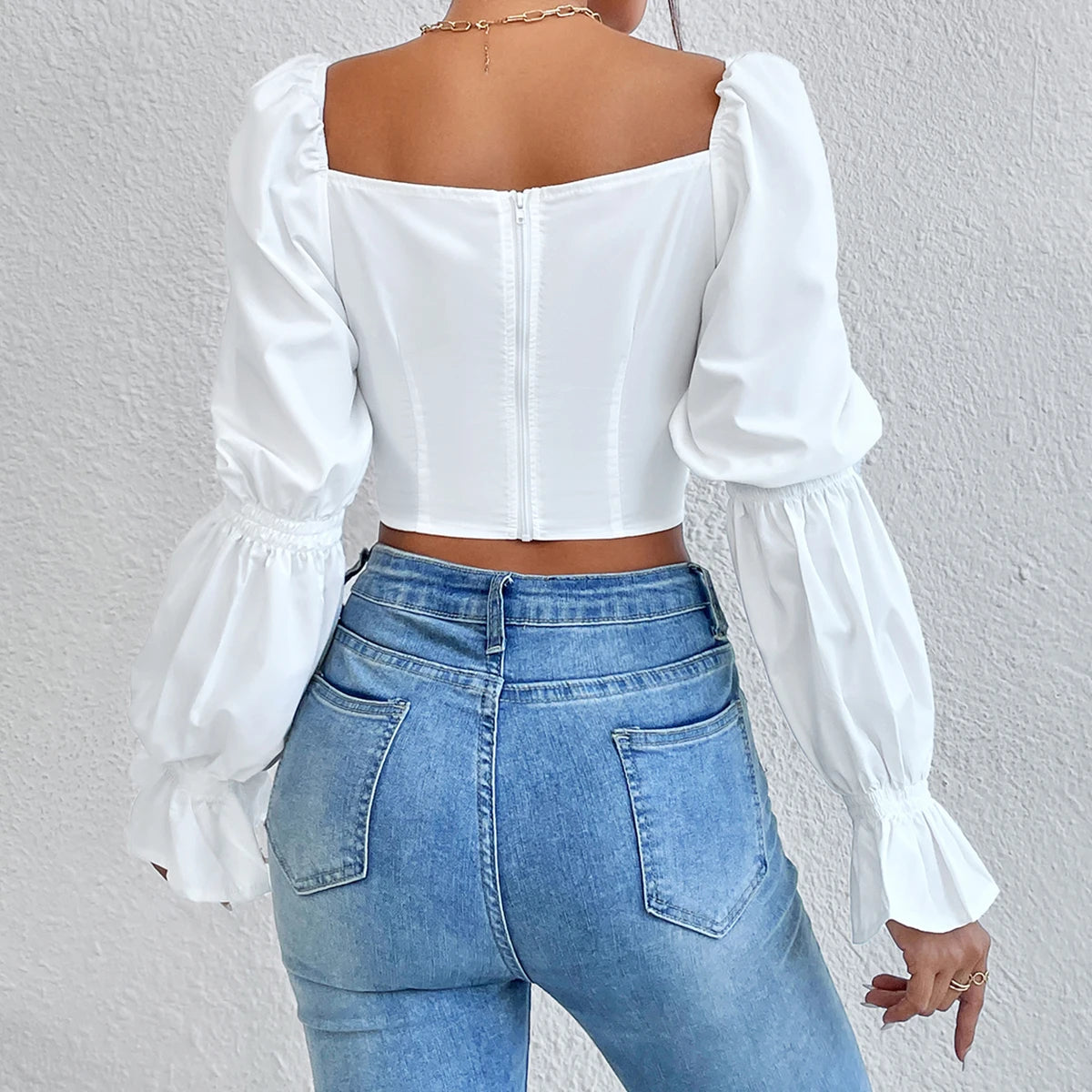 White Sexy Long Sleeves Crop Top