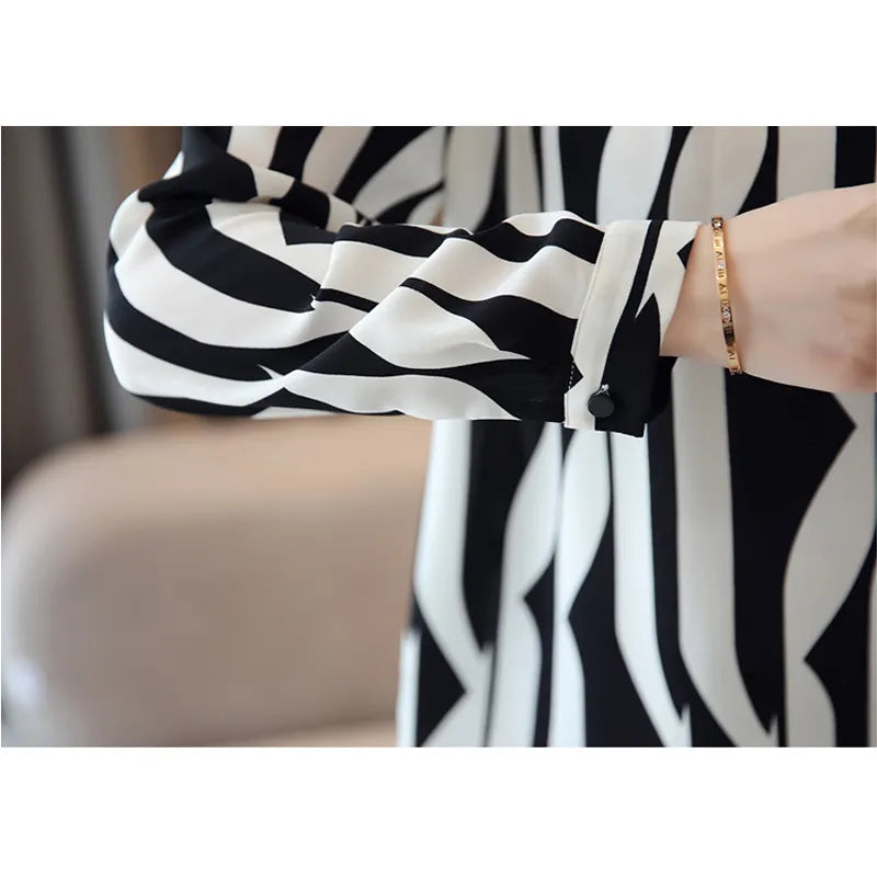 Chiffon Striped Long Sleeves Women Blouse