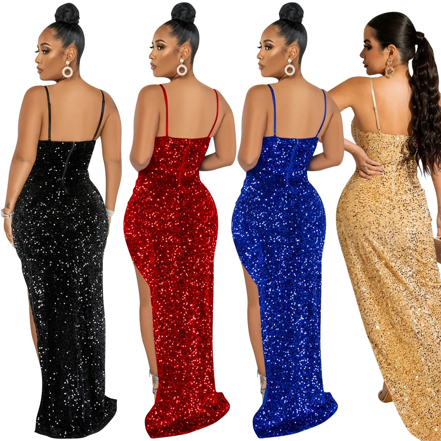 High Side Split Sequin Bodycon Maxi Evening Dress