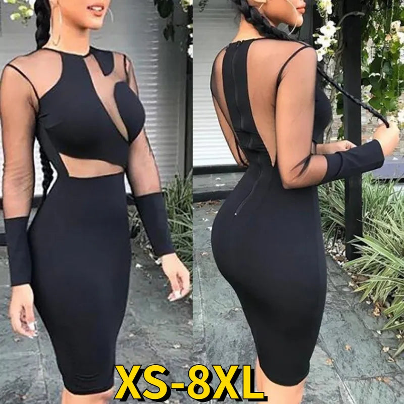 Women Sheer Mesh Bodycon Maxi Dress