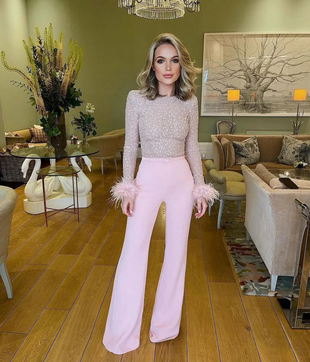 Women Elegant Jumpsuit Sequins Long Sleeve