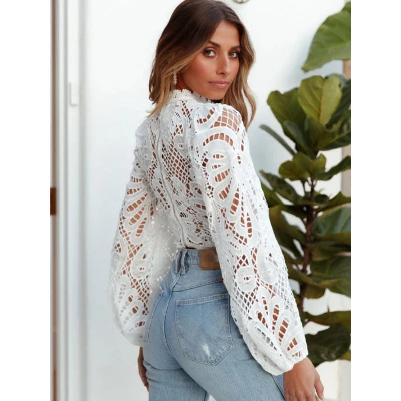 White Casual Crochet Hollow Out Crop Top