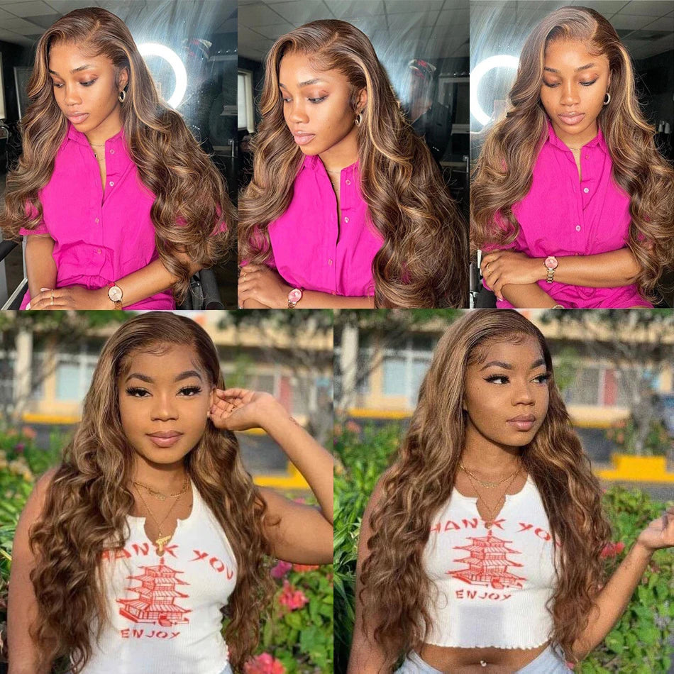 Highlight Honey Blonde Body Wave Lace Front Human Hair Wig