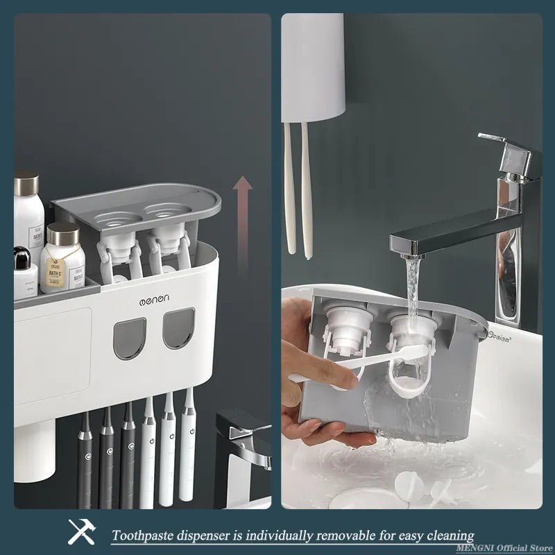 Magnetic Adsorption Inverted Toothbrush Holder Wall -Automatic Toothpaste Squeezer