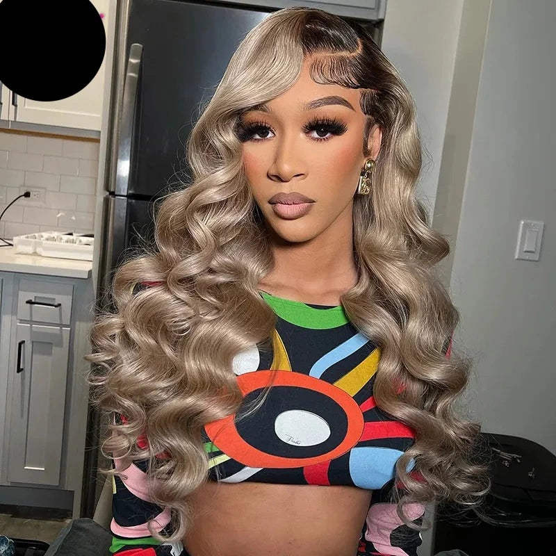 Ombre Transparent Lace Front Human Hair Body Wave Ash Blonde Pre-Plucked