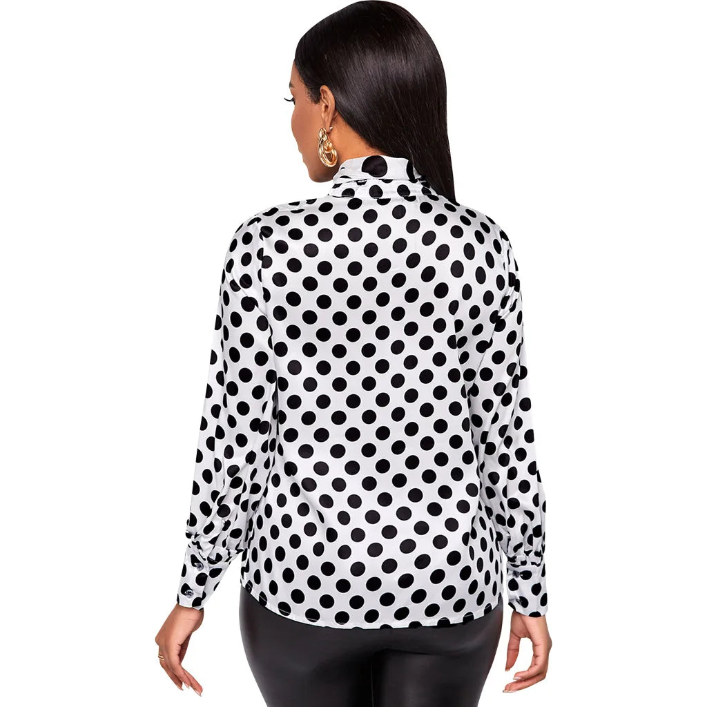 Polka Dot Printed Bowtie Blouse