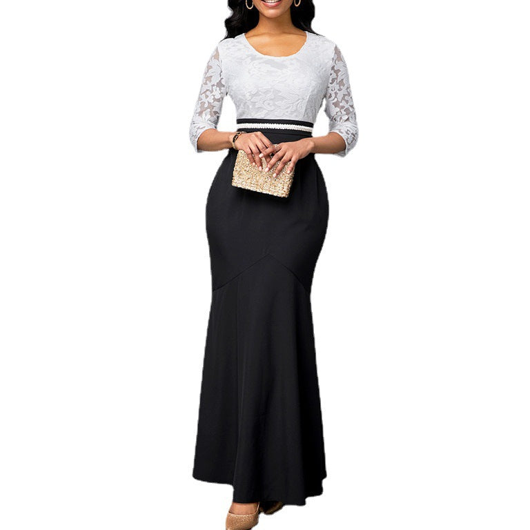 Fashion Lace Black And White Women Dress