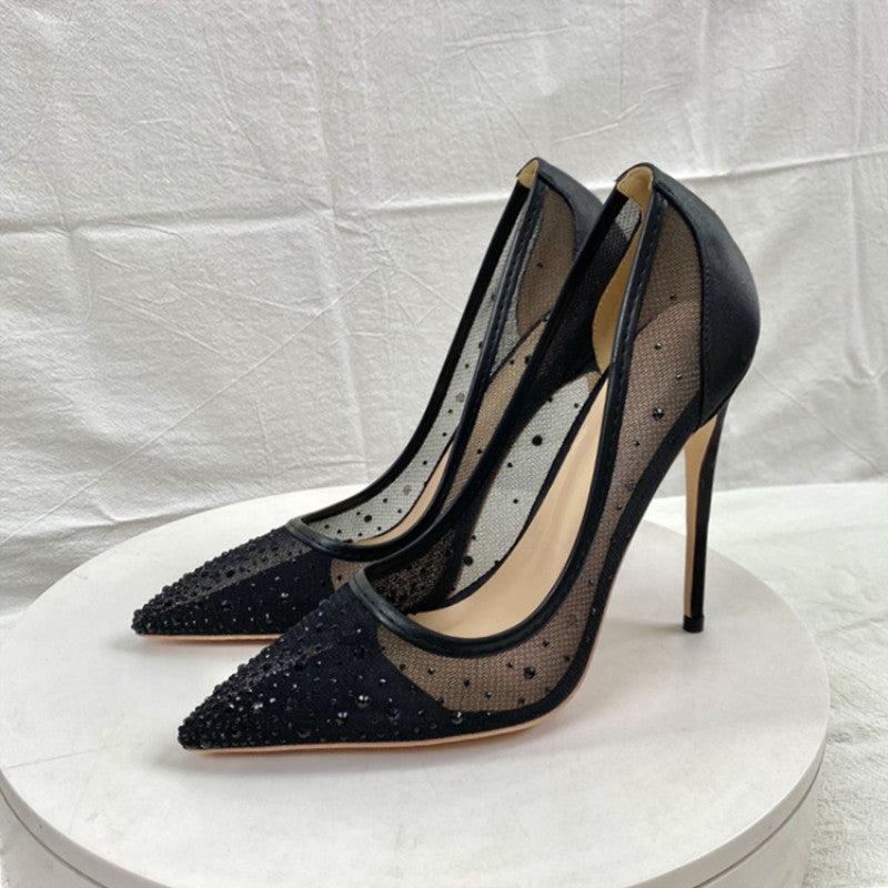 Breathable Mesh Diamond High Heels Pointed Women's Pump
