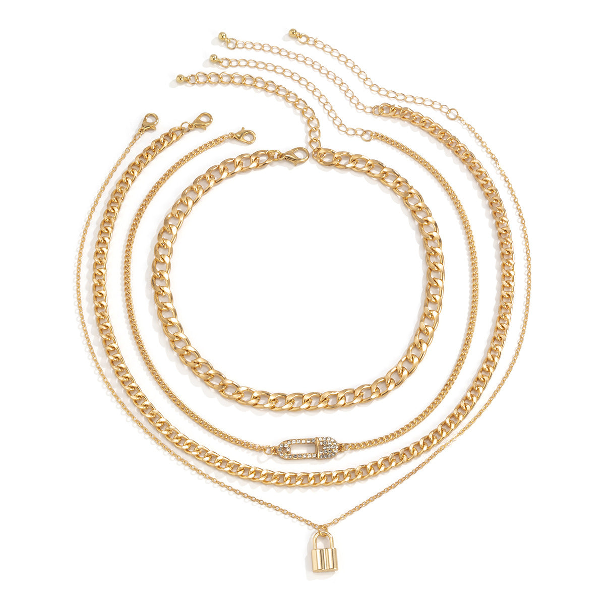 Retro Lock Pin Chain Necklace Set Women