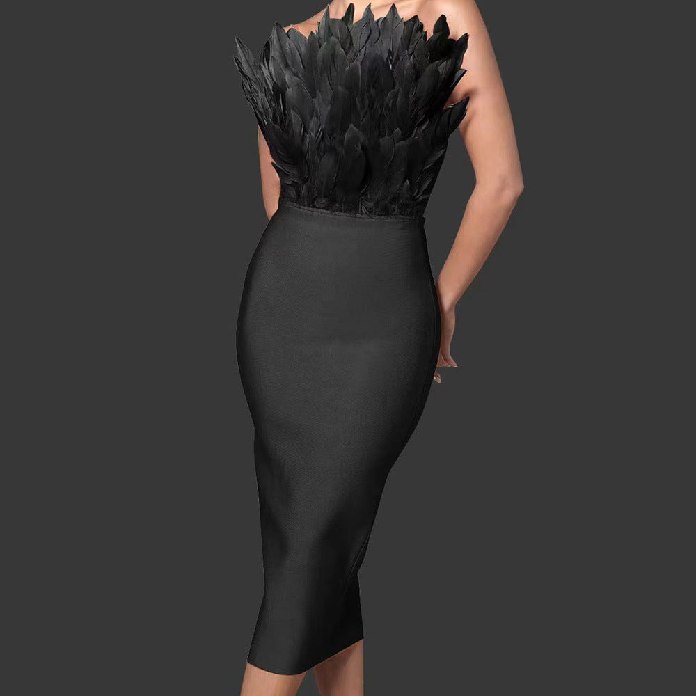 Bodycon Feather Midi Dress