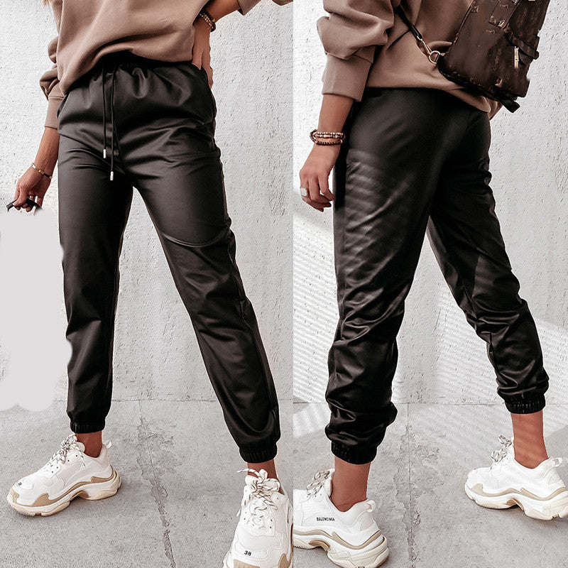 Women Casual Faux Leather Pants