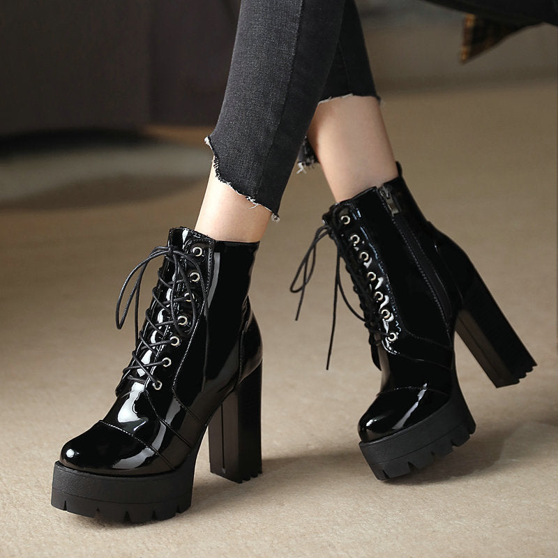 Martin Platform Lace-up Patent Leather Boots