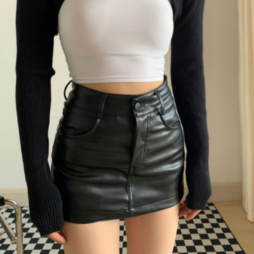 Hot Girl Faux Leather Mini Skirt