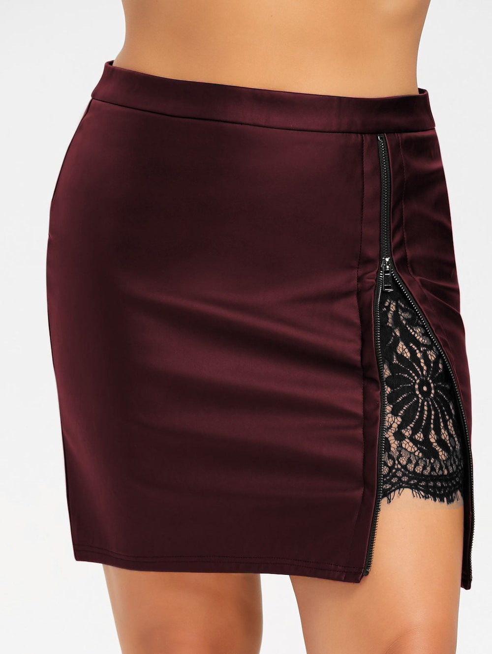 Lace Side Spilt Mini Leather Skirt