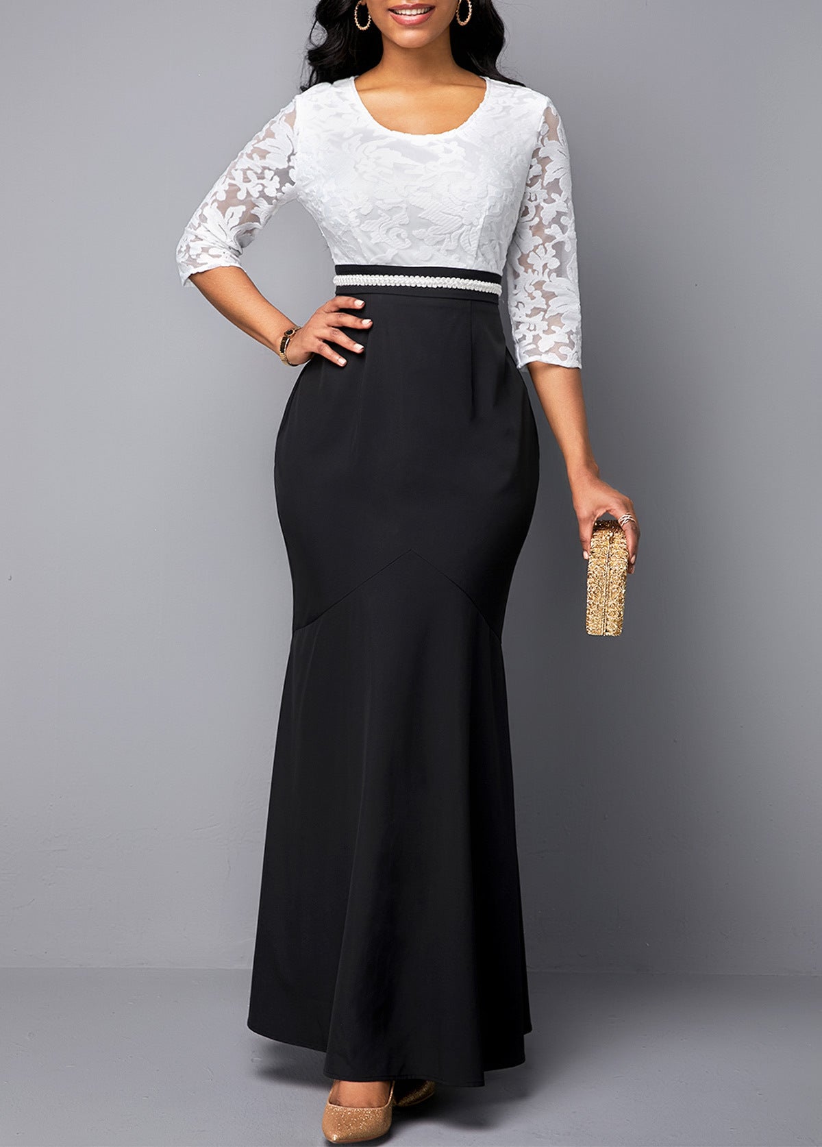 Fashion Lace Black And White Women Dress