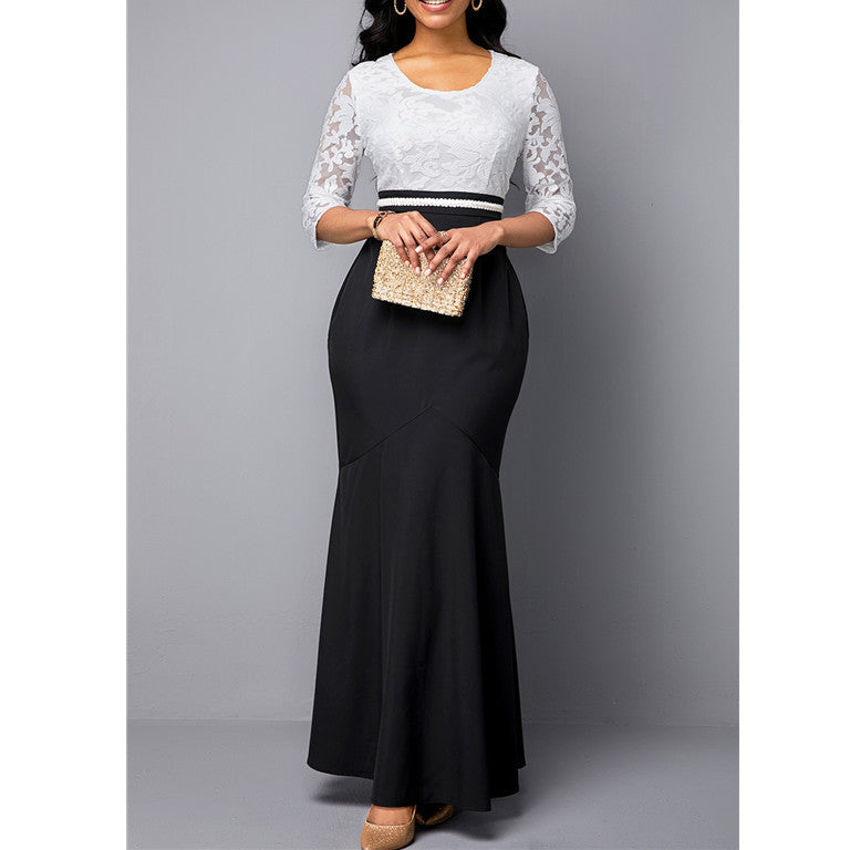Fashion Lace Black And White Women Dress