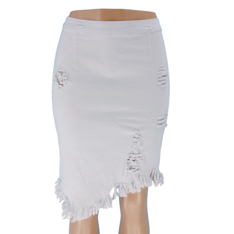 Women Ripped Denim Skirt
