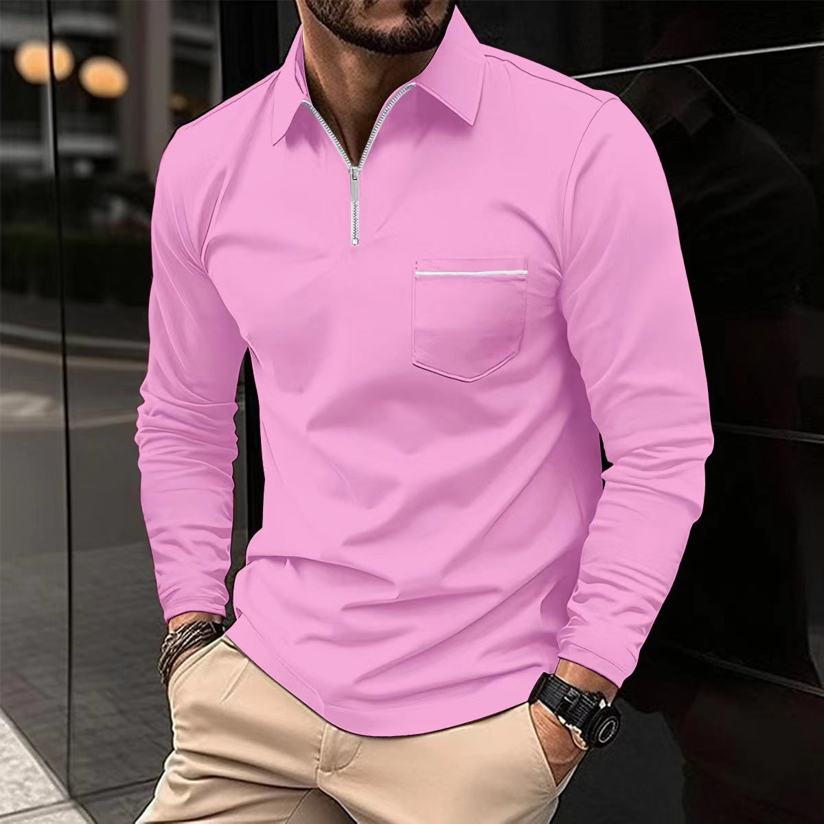 Zipper Pocket Sports Polo Shirt
