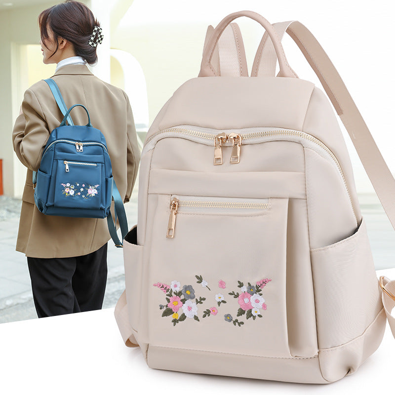 Leisure Embroidery Women's Backpack Lightweight Nylon