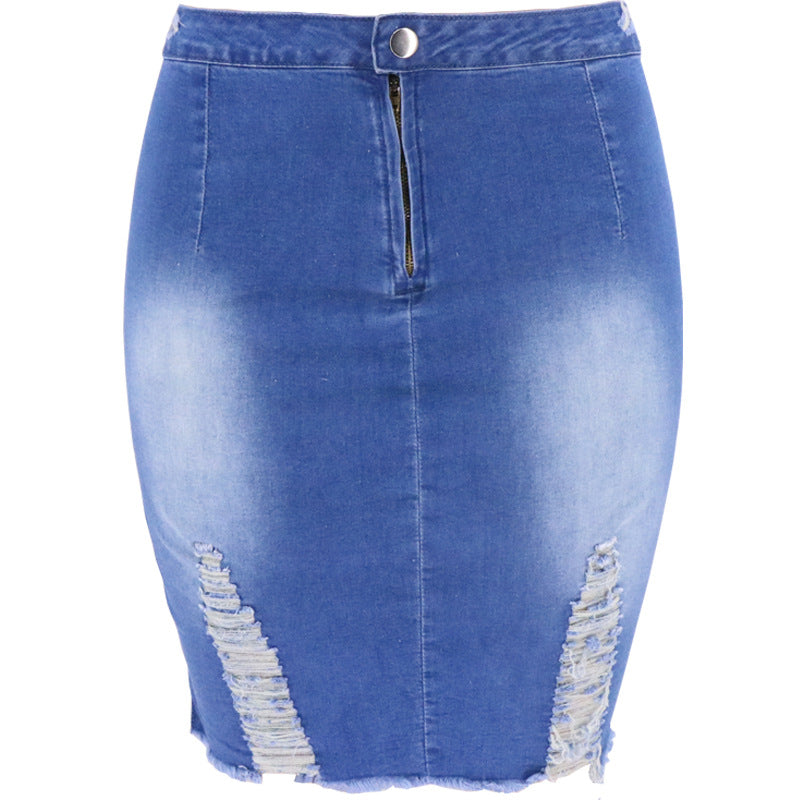 Women Ripped Denim Skirt