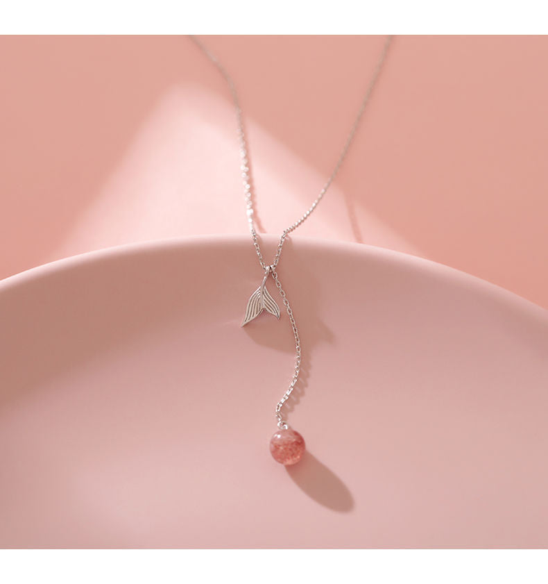 New Sweet Elegance Fishtail Strawberry Quartz Necklace