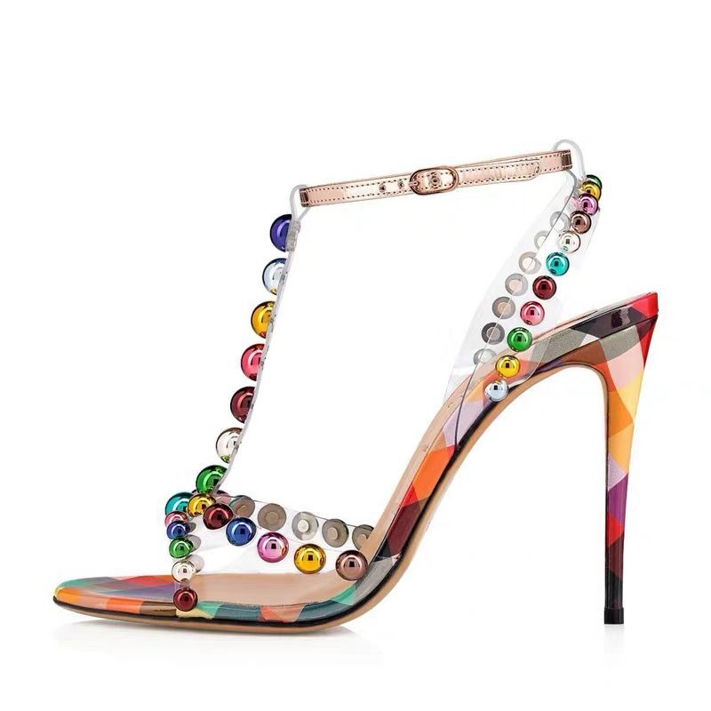 Multil Beaded T-strap Sandals