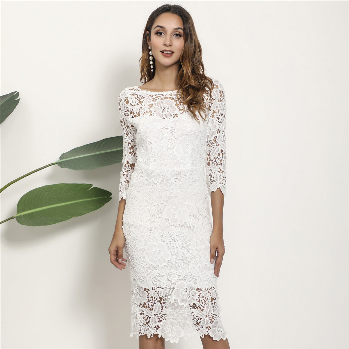 Long Sleeves Lace Midi Dress