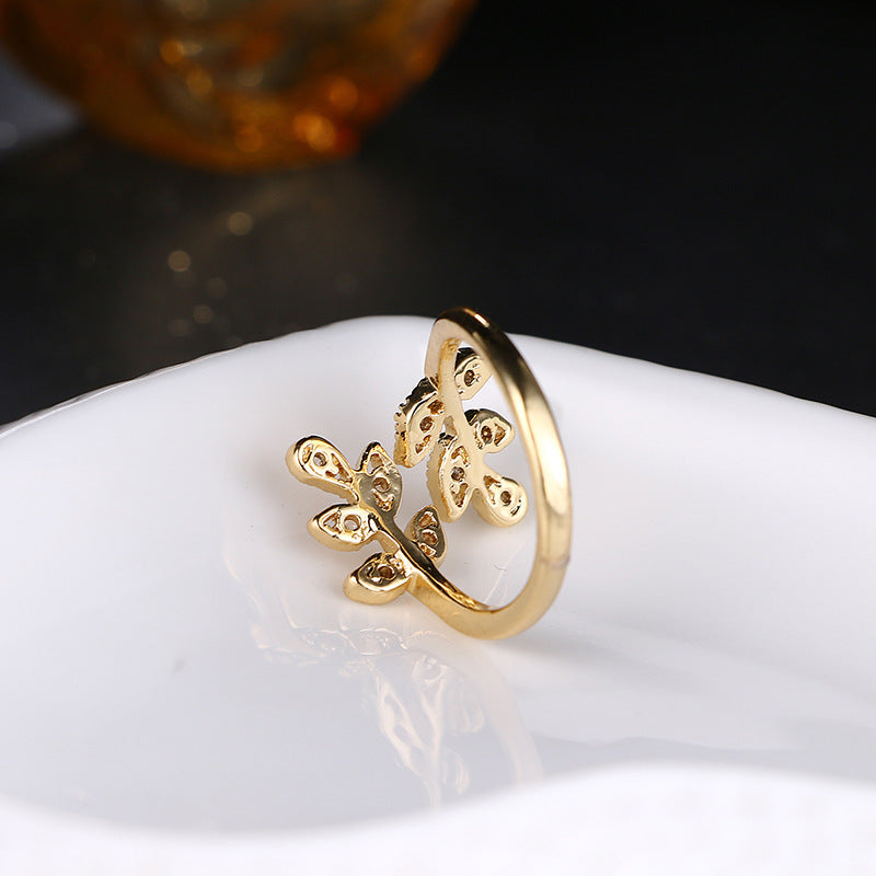 Fashion Leaf-shaped Open Ring 18K Gold Plated