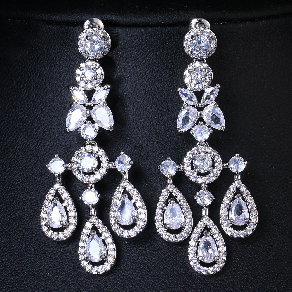 Banquet Long Elegant Copper Micro Inlaid Zircon Earrings