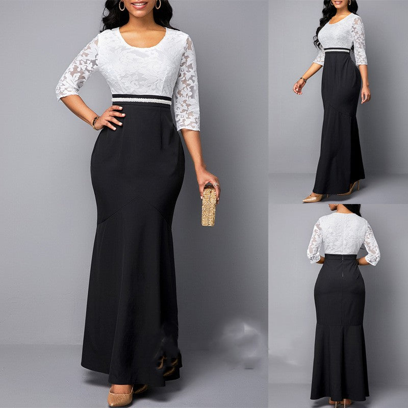 Fashion Lace Black And White Women Dress