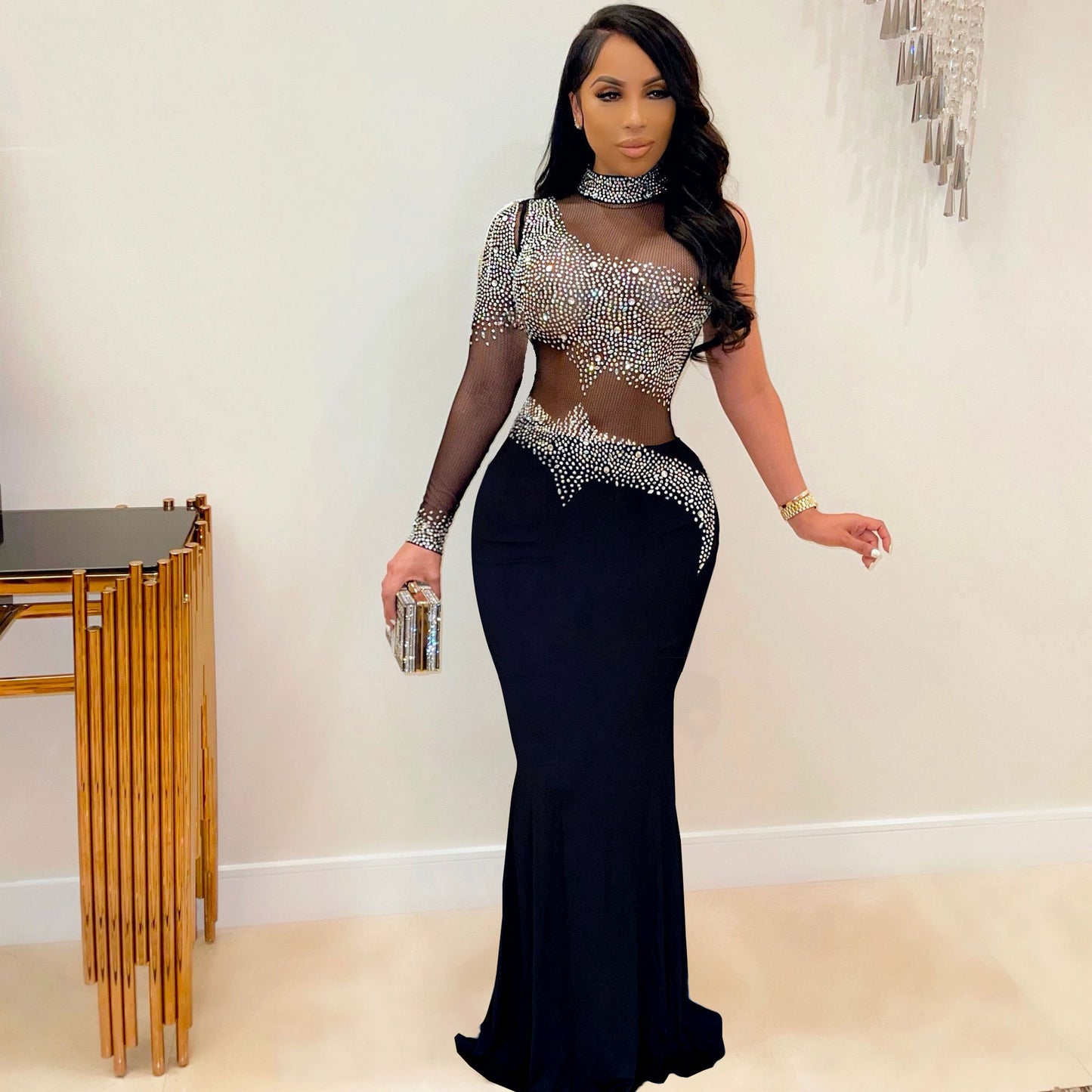 Hot Diamond Mesh Maxi Dress