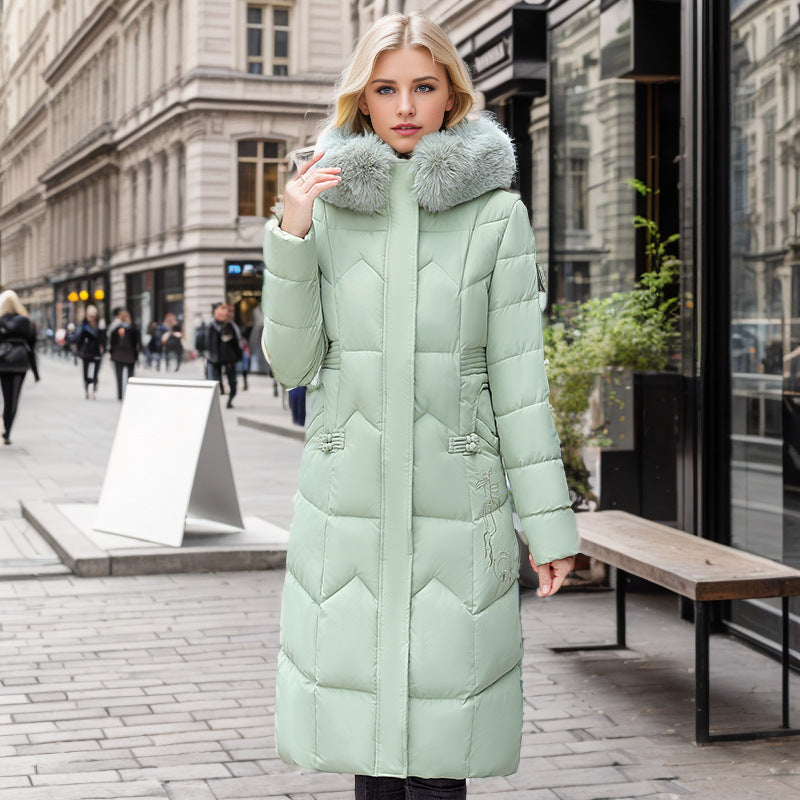 Winter Long Coat With Thickened Fur Collar Straight Slim