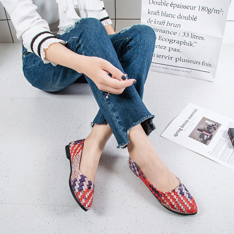 Multi Color Pointed Flat Pumps Slip-on