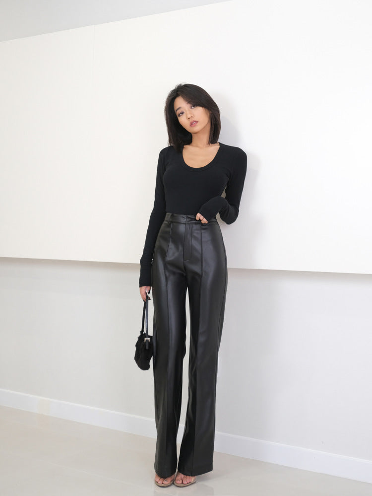Women's Black Wide Leg PU Pants