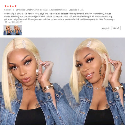 613 Blonde Bob Straight Human Hair Wig