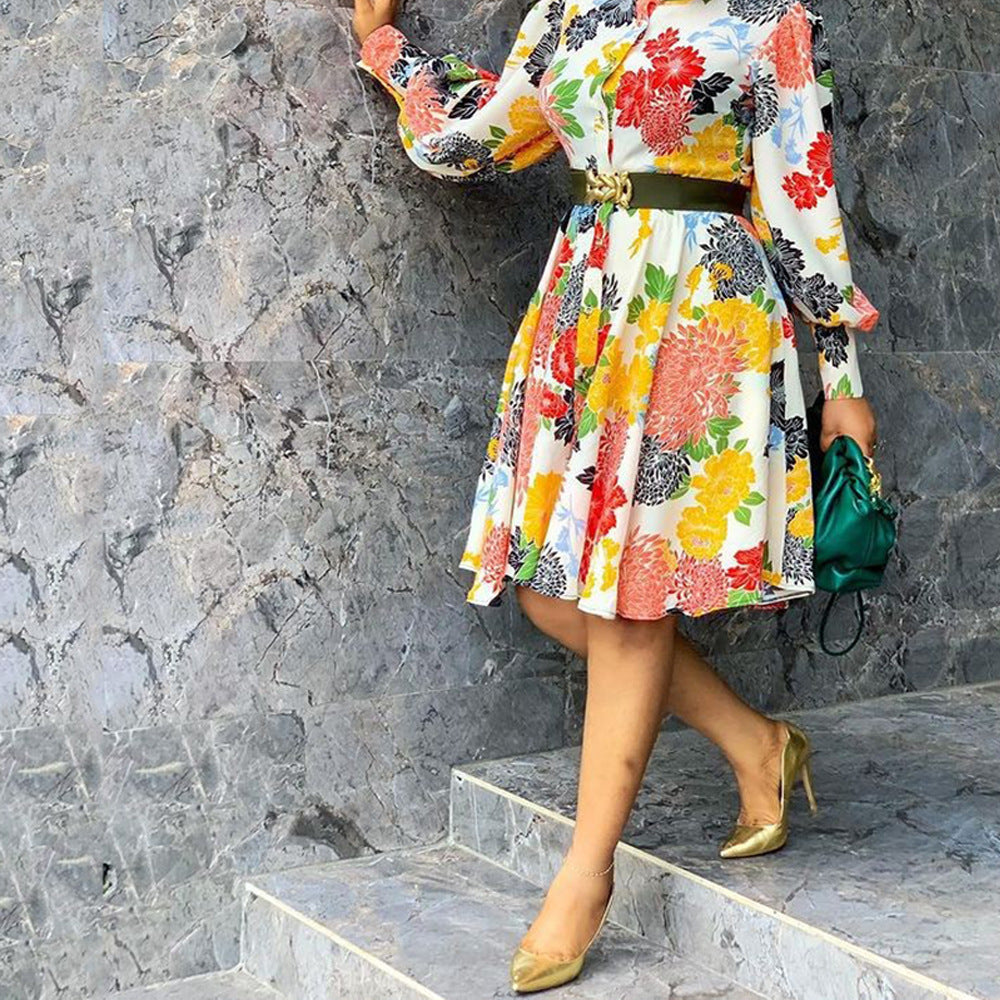 Mid-length Pullover Long-sleeve Printed Slim Fit Dress