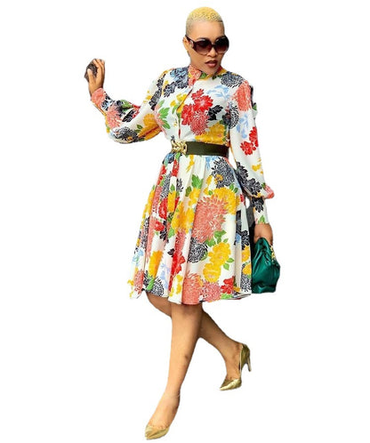 Mid-length Pullover Long-sleeve Printed Slim Fit Dress