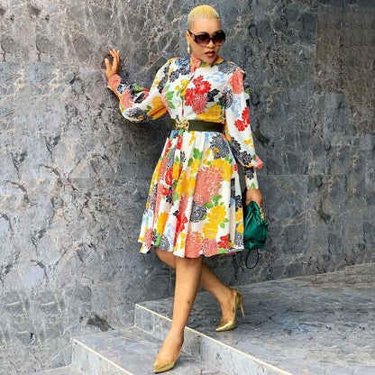 Mid-length Pullover Long-sleeve Printed Slim Fit Dress