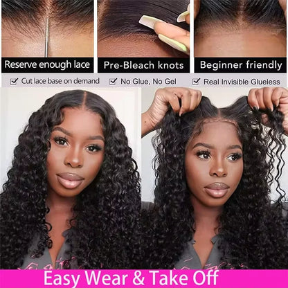 Deep Wave 6x4 Glueless Wig Human Hair Ready To Wear Lace Frontal Curly Highlight Ombre 4/27 Preplucked Hairline Pre Cut